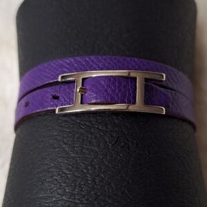 Hermes Purple Leather Bracelet with Silver Clasp